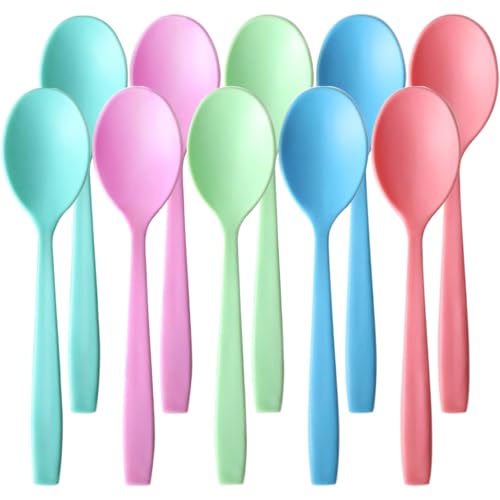 10 Piezas Cucharas,Cucharas De Postre Cucharas Soperas,Largo Cucharas,Cubiertos Plastico Duro Reutilizables,Para Cumpleaños,Bodas,Barbacoas,Camping Multicolor