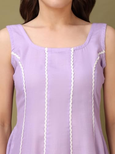 Image of PURVAJA Women's Round Neck Flared Cotton Blend Dress (Floe-043-045)