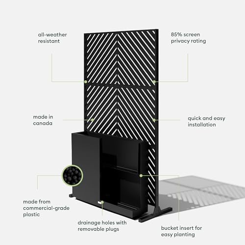 Image of Veradek Block Series Span Planter + Arrow Privacy Screen Set, Black - Tall Outdoor Rectangular Planter with Removable Insert & Modern Privacy Divider Panel for Patio, Deck, Balcony or Garden
