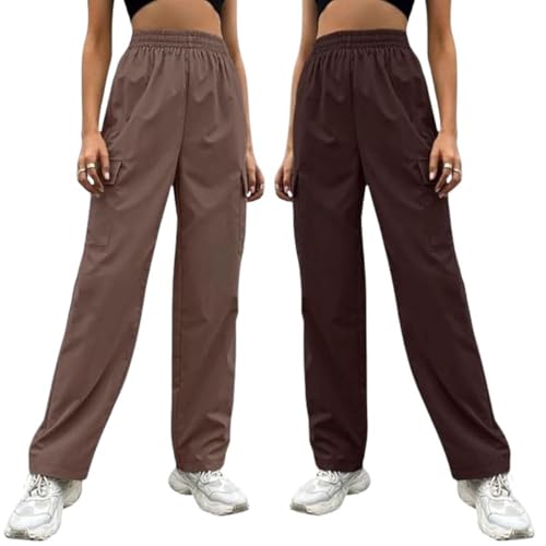 Image of Leriya Fashion Women's Elastic Waist Cargo Pants| Casual Loose Fit Jogger Trousers with Pockets| Lightweight Streetwear Pants for Women