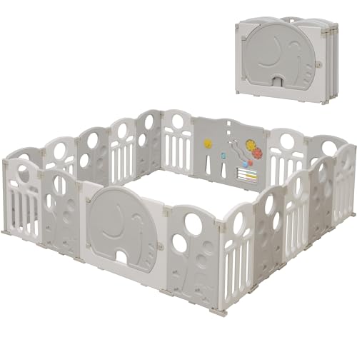HAPPYMATY Baby Playpen 18-Panel Foldable Play Pen for Babies and Toddlers Indoor Outdoor Baby Fence with Sensory Play Panel Adjustable Shape Activity Play Center Portable & Easy Assemble