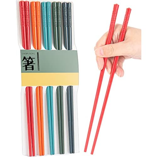 Chopsticks,LIANGKEN 5 Pairs Dishwasher Safe Fiberglass Chopsticks Set,9.5 Inch Reusable Japanese Chinese Chopsticks , Non-Slip, Easy to Use (colorful ) (9.5 inch, colorful)
