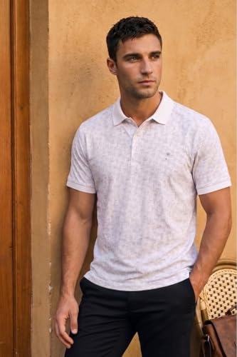 Image of Louis Philippe Men's Slim Fit Cotton Pique Polo Tshirt with Stretch and All Over Print