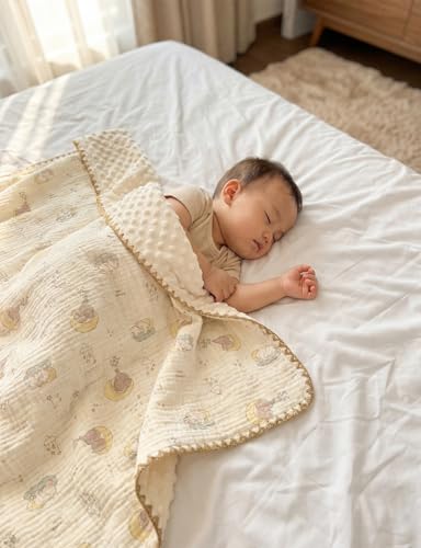 Image of Baby Blanket 40x40 Inches,Muslin Cotton and Minky Dotted Double Layer Soft Receiving Blanket for Newborn Toddler,Lunar Elephant