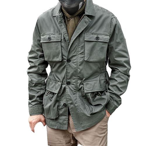 Men's Safari Jacket Button Up Outdoor Military Windbreaker with Pockets2