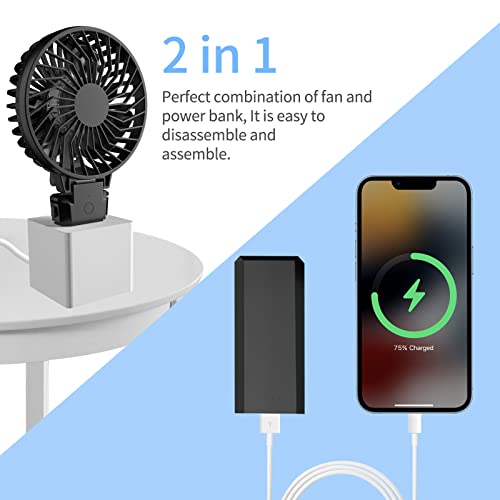 HandFan Portable Fan Personal Handheld 5200mAh Rechargeable Battery Operated Fan With Clip 5 Speeds,Up to 20H Working Time, USB Electric Mobile Power for Stroller Camping Tent Dorm Office