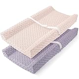 Susurration 2Pack Changing Pad Covers Super Soft Minky Dots Plush Changing Table Covers 33x17x7in Breathable Changing Pad Sheets for Unisex Baby Girls and Boys (Pink&Purple)