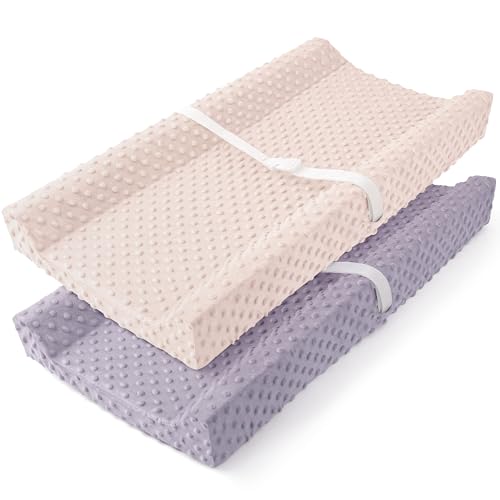 Susurration 2Pack Changing Pad Covers Super Soft Minky Dots Plush Changing Table Covers 33x17x7in Breathable Changing Pad Sheets for Unisex Baby Girls and Boys (Pink&Purple)