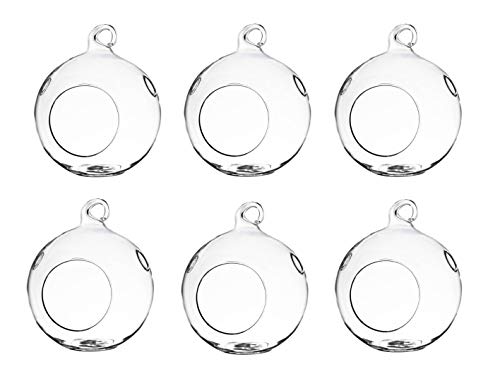 GEOLUX Set of 6 Hanging Glass Globe Plant Terrariums - Glass Orbs Air Plants Tea Light Candle Holders Succulents Miniature Garden Planters Home Decor Indoor Garden DIY Gifts (4
