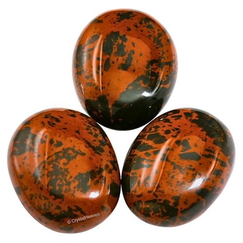 Image of Certified Mahogany Obsidian Crystal Palm Pebbles Stones for Anxiety Stress Relief Massage - AAA Grade Original Healing Gemstone Agate Palm Stone for Yoga Meditation Spiritual Reiki Feng Shui