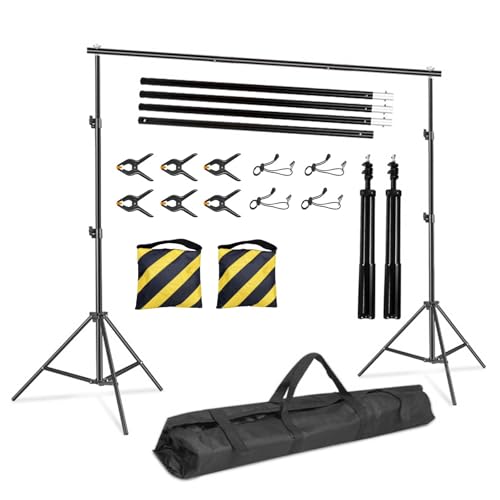 stusgo 10×8.5ft Backdrop Stand Kit,Adjustable Photography Studio Backdrop, 4 Crossbars, 6 Spring Clamps, 4 Backdrop Clips, 2 Sandbags and Carrying Bag for Studio Photography & Party Ceremony(2.6mX3m)
