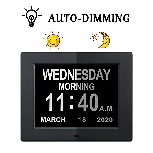 [2022 Upgraded] Digital Day Calendar Clocks 12 Alarm Options Non-Abbreviated Day & Month Auto-Dimming Extra Large Dementia Senior Elderly Vision Impaired Clock #TOP4