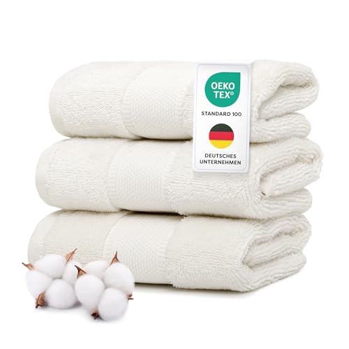 Wolkenfeld Gästehandtuch Set 3-teilig Premium - 100{6a91a6c9dd7f87506a930c71839cc7227ee7fd4225e2bbf909763c0ea70b0d63} Low Twist Baumwolle 550 g/m² - Ultra Weich & Saugfähig, Oeko-TEX Zertifiziert - 3 Gästehandtücher 30x50 cm, Handtücher Set, Weiß
