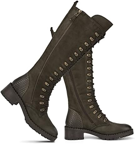 Vintage Foundry Womens Henrietta Handmade Mid-Calf Boots w Speed Hook Adjustable Lacing System Full Side Zipper Chunky Lug Platform Casual Motorcycle Military Biker Gothic Victorian Engineer Comic Con; Size 8