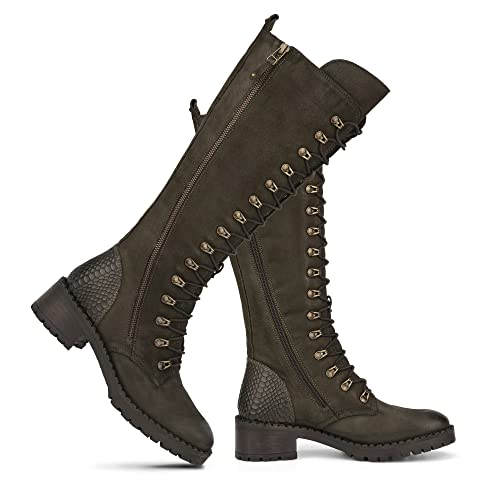 Vintage Foundry Womens Henrietta Handmade Mid-Calf Boots W Speed Hook Adjustable Lacing System Full Side Zipper Chunky Lug Platform Casual Motorcycle Military Biker Gothic Victorian Engineer Comic Con; Size 8 #TOP12