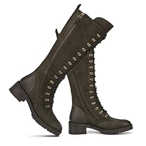 Vintage Foundry Co. Women’s Handmade Quilted Knee High Mid Calf Boots w Laces Adjustable Straps Full Zipper Chunky Lug Sole Platform Casual Motorcycle Military Biker Goth Victorian Engineer Comic Con