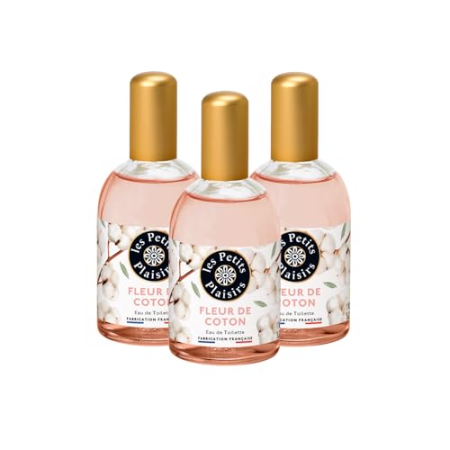 Les Petits Plaisirs - Lot de 3 - Eau de toilette Fleur de Coton, Eau de toilette femme, Légère, poudrée, fraîche. Made in France, flacon 110ml