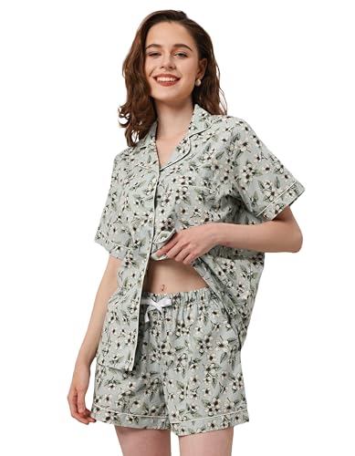 Image of NAP BOUND 100% Cotton Pajamas for Women 2 Piece PJs Set Long Sleeve Button Down Breathable Woven Sleepwear Loungewear XS-XXL