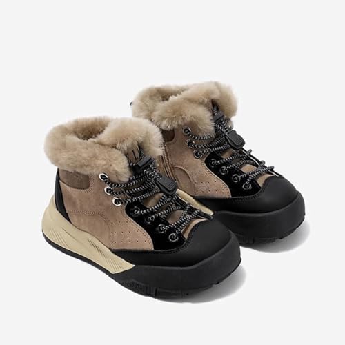 Kids Fuzzy Lined Sneakers Winter Warm Lace Comfy Sport Shoes Outdoor Flat Non Slip Boys Girls Thick Ankle Boots4