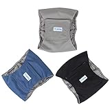Teamoy マナーベルト 犬用 ３点セット グレーのメッシュ裏地 防水加工生地 ウェストサイズ調整可能 マーキング防止 介護用 お漏らし対策 オス 男の子(M,ブラック+グレー+ネイビー)