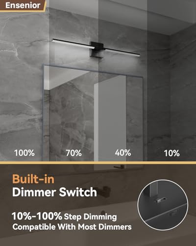 Ensenior Modern Bathroom Vanity Light 32 inch, Built-in Dimmer, 18.5W Dimmable 5CCT Led Bath Lights, Black Bar Vanity Light for Bathroom Mirror Cabinets Bedroom-FCC Certificated