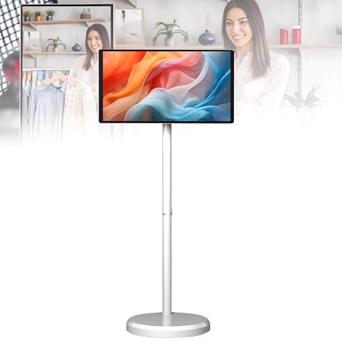 VsyPtyc Televisor portátil Inteligente de 21,5 Pulgadas con Ruedas, batería integrada de 4 a 6 Horas, Android 12, rotación Completa, Pantalla táctil FHD, televisor inalámbrico Enrollable 4+64G