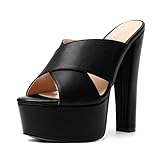 WAYDERNS Women's Block Matte Peep Toe Solid Slip On 6 Inch Wedding Platform High Heel Casual Heeled Sandals Black Size 7 - Zapatos de Tacon para Mujer Elegantes