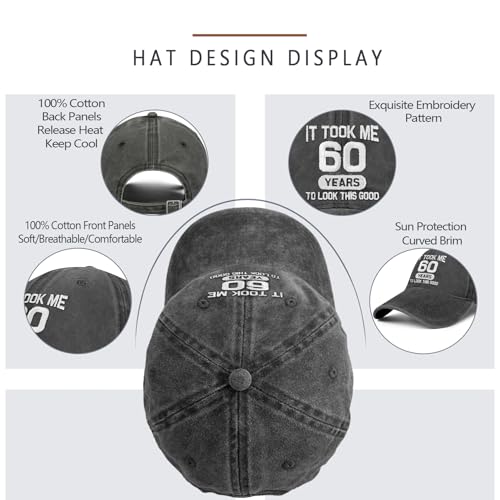 Image of 60th Birthday Gifts for Men Women 60 Year Old Gifts Decorations Took Me 60 Years to Look This Good Washed Cotton Hat