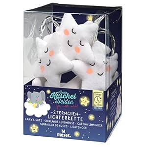 moses. Kleine Kuschelhelden Sternchen-Lichterkette,warmweiße LED-Lichterkette mit Plüschsternen für Kinder,batteriebetriebenes Nachtlicht Timerfunktion,Kinderzimmer Beleuchtung in 1,6 m Länge,38172