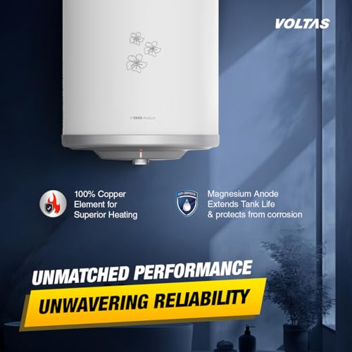 Image of Voltas Aqua Prime 10L Water Heater 2000W, Warranty of 7 years on Tank, 3 Years on Heating Element, 2 Years on Product by Voltas|Free Installation| Free Connecting Pipe|Copper Element|8 Bar (White)