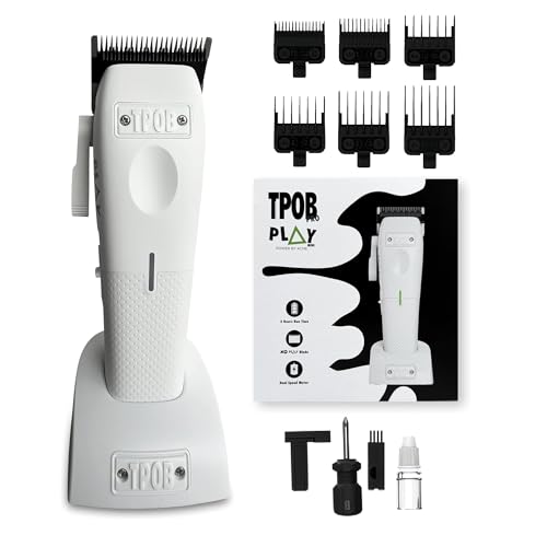 Image of TPOB Professional Barber Hair Clipper Play Mini White for Men 7500 RPM with White Rubber Grips