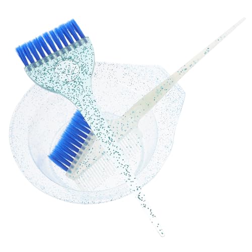 TINEASUR Juego de 3 Piezas Pinceles para Teñir el Cabello Cuenco Transparente para Mezclar Tinte, Cerdas Flexibles, Diseño Perlado Azul, Kit Profesional para Salón y Uso Personal