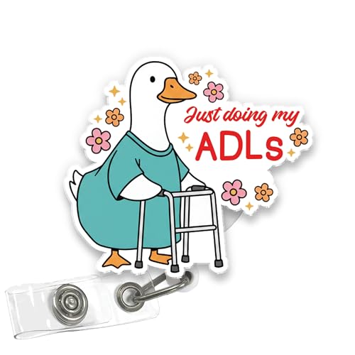 HASODIN Just Doing My ADLs Goose Badge Reel, Funny Occupational Therapy Nurse Gift for RN OT PT OTA COTA Rehab Medical Assistant Healthcare Worker Durable Badge Holder with Retractable Clip
