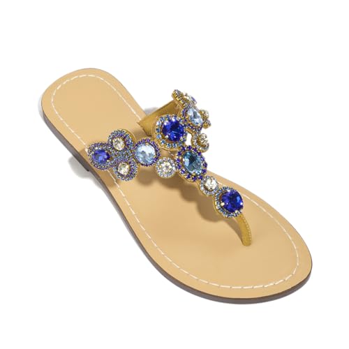 Image of Rhinestone Sandals for Women - Sparkly Jeweled Bling Thong Flip Flops, Dressy Gemstone Flat Sandals for Wedding, Party, Beach & Summer Outfits