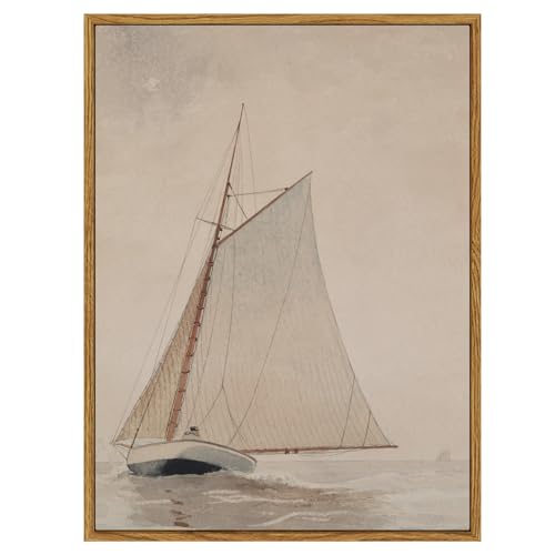 InSimSea Framed Wall Art for Living Room Coastal Wall Decor White Sailboat Seascape Watercolor Vintage Painting Beach Home Decor Boho Wall Pictures Farmhouse Art Prints Bathroom Office 12x16in
