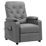 QUAHEAS Massagesessel Grau Kunstleder mit 6-Punkt-Vibrationsmassage, manuell verstellbare Rückenlehne und Fußstütze, ergonomischer Relaxsessel für Wohnzimmer und Senioren