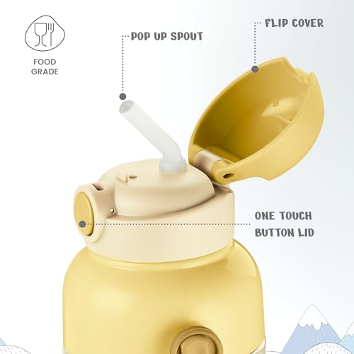 Image of Milton Steel Indus 600 Thermoware PU Insulated, 500 ml Water Bottle with Straw for Kids, Leak Proof Flip Top Sipper Lid Bottle, School, Picnic, Easy to Carry Belt, Cream