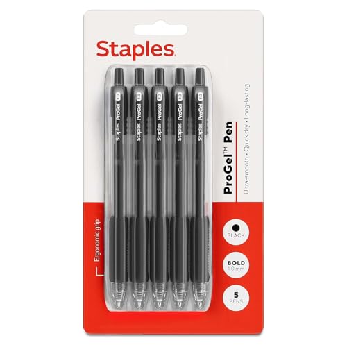 Image of STAPLES ProGel Retractable Gel Pen, Bold Point, 1.0mm, Black Ink, 5 /Pack