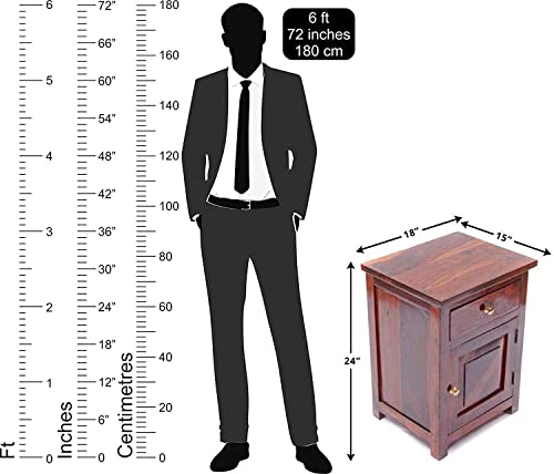 Image of AADITYA WOODS Solid Sheesham Wood Bedside Table Wooden Drawer & Cabinet Storage Side Table | End Tables Night Stand for Home Living Room Bedroom Office
