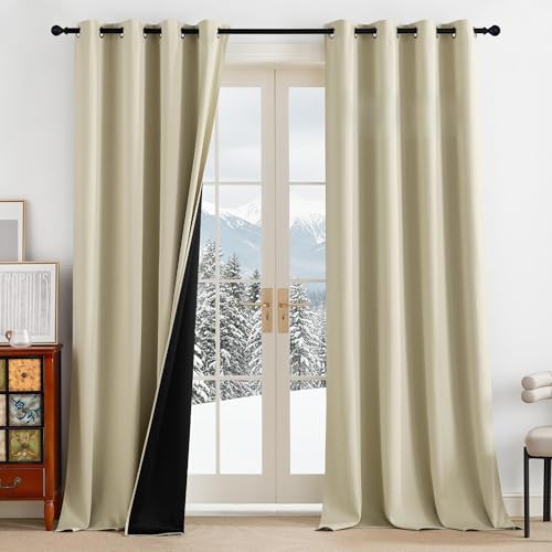 PONY DANCE Cortinas Salon 100% Opacas 140x245cm 2 Piezas,Cortinas Blackout Termicas Aislantes para Dormotorio/Cocina con Ojales,Beige Claro