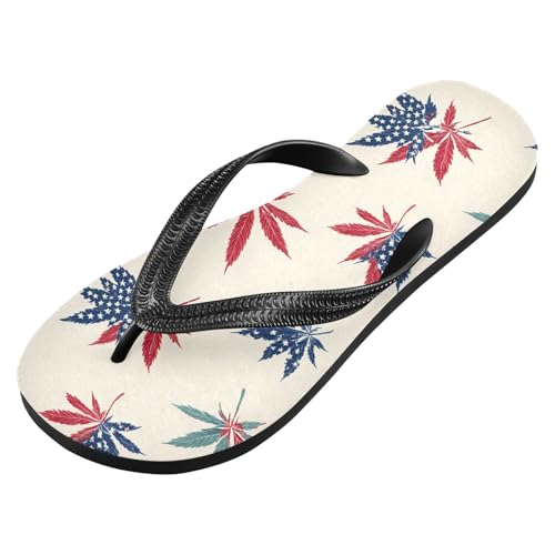 ALAZA Maple Leaf Pattern Flip Flops for Women Fashion Beach Slippers Comfort Mens Flip Flops Non-Slip Rubber Shower Slippers Sandal for Hotel Travel Sport,XS2