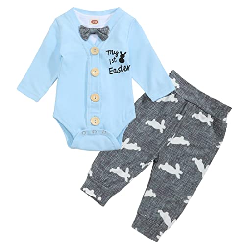 Fairy Baby Infant Baby Boy My 1st Easter Day Outfit Bow Tie Romper Bunny Pant Set Toddler Cardigan Gentleman 3Pcs Suit 12-18M