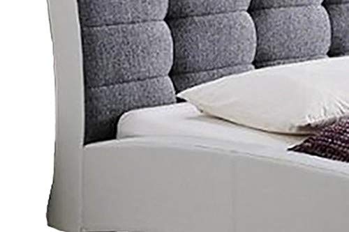 Baxton Studio Guerin Contemporary Faux Leather Fabric Two Tone Upholstered Grid Tufted Platform Bedgrey, Queen, White/Grey #TOP2