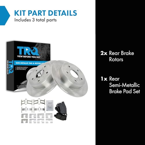 Image of TRQ Rear Brake Pad and Rotor Set Semi Metallic Solid Rotors