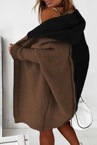 Astylish Women 2025 Fall Outfits Open Front Long Sleeve Hooded Knit Cardigan Sweaters Color Block Outwear Coats4