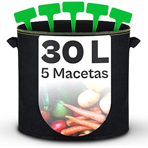 5 Bolsas de Tela no Tejida para Plantas de 30L con Asas y Etiquetas Cover