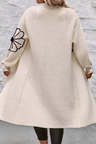 Elegant Black Flower Embroidered Drop Shoulder Open Front Duster Cardigan for Women4