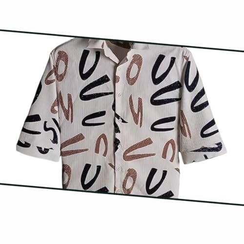 Image of MiraMichi Men's Corduroy Printed Half Sleeve Casual Shirt - Regular Fit Hip Length