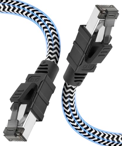 Qiuean Lan Kabel 20m, Netzwerkkabel Cat 8-40Gbps 2000MHz Hochgeschwindigkeits Ethernet Kabel,Nylongeflecht Internet LAN Kabel,Patchkabel mit Rj45-Stecker f&uuml;r Ps5/Laptop/Router/Gaming/Modem