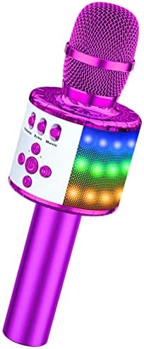 BONAOK Wireless Bluetooth Karaoke Microphone with Controllable LED Lights, 4-in-1 Portable Handheld Mic Speaker for All Smartphones, Birthday for Kids Adults All Age Q78(Purple)